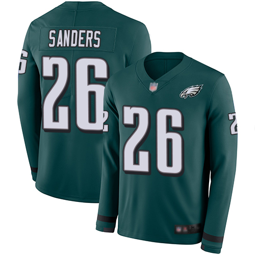 Nike Eagles #26 Miles Sanders Midnight Green Team Color Youth Stitched NFL Limited Therma Long Sleeve Jersey