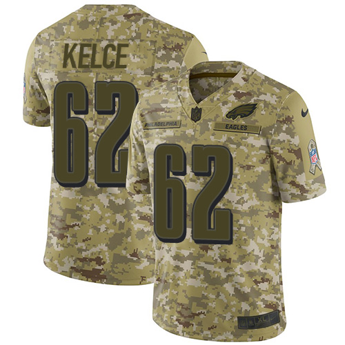 Nike Eagles #62 Jason Kelce Camo Youth Stitched NFL Limited 2018 Salute to Service Jersey