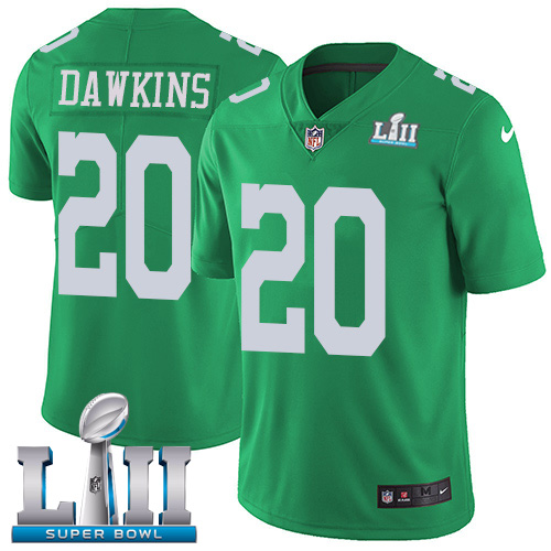 Nike Eagles #20 Brian Dawkins Green Super Bowl LII Youth Stitched NFL Limited Rush Jersey