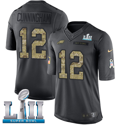 Nike Eagles #12 Randall Cunningham Black Super Bowl LII Youth Stitched NFL Limited 2016 Salute to Service Jersey