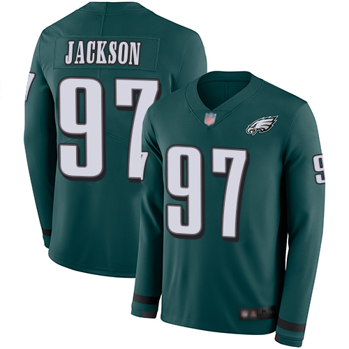 Nike Eagles #97 Malik Jackson Midnight Green Team Color Youth Stitched NFL Limited Therma Long Sleeve Jersey