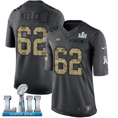 Nike Eagles #62 Jason Kelce Black Super Bowl LII Youth Stitched NFL Limited 2016 Salute to Service Jersey
