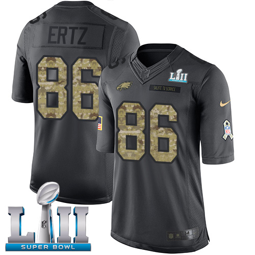 Nike Eagles #86 Zach Ertz Black Super Bowl LII Youth Stitched NFL Limited 2016 Salute to Service Jersey