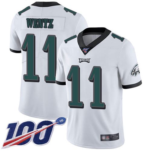 Nike Eagles #11 Carson Wentz White Youth Stitched NFL 100th Season Vapor Limited Jersey