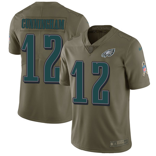 Nike Eagles #12 Randall Cunningham Olive Youth Stitched NFL Limited 2017 Salute to Service Jersey