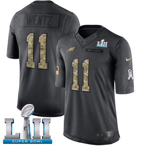 Nike Eagles #11 Carson Wentz Black Super Bowl LII Youth Stitched NFL Limited 2016 Salute to Service Jersey