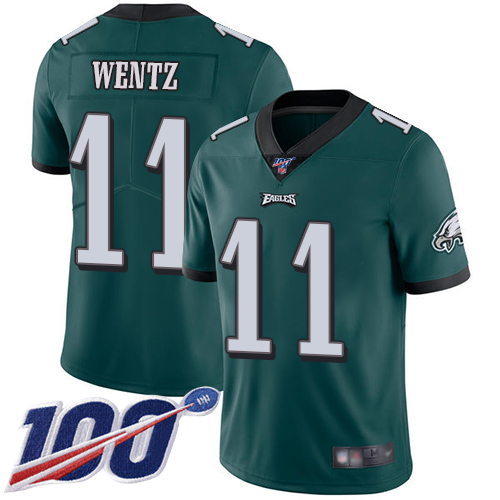 Nike Eagles #11 Carson Wentz Midnight Green Team Color Youth Stitched NFL 100th Season Vapor Limited Jersey