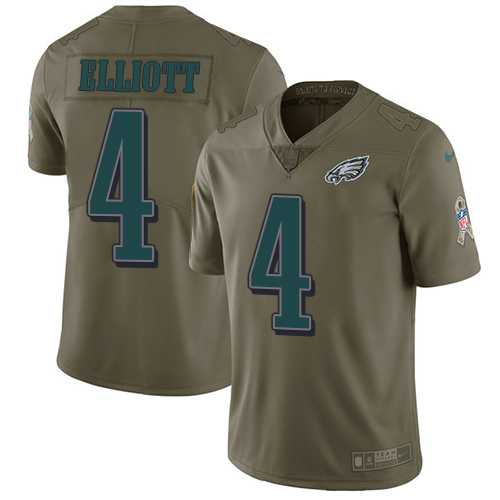 Nike Eagles #4 Jake Elliott Olive Youth Stitched NFL Limited 2017 Salute to Service Jersey