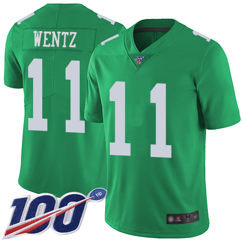 Nike Eagles #11 Carson Wentz Green Youth Stitched NFL Limited Rush 100th Season Jersey