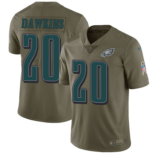 Nike Eagles #20 Brian Dawkins Olive Youth Stitched NFL Limited 2017 Salute to Service Jersey