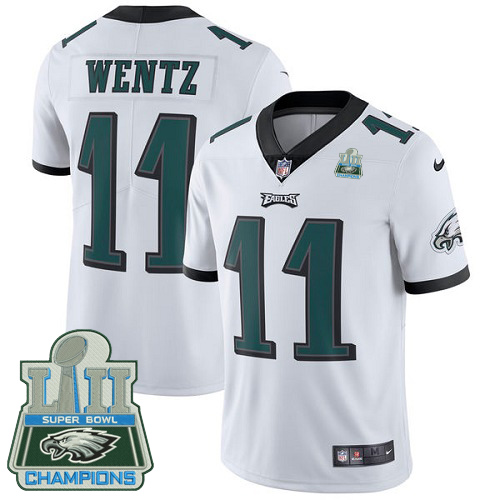 Nike Eagles #11 Carson Wentz White Super Bowl LII Champions Youth Stitched NFL Vapor Untouchable Limited Jersey