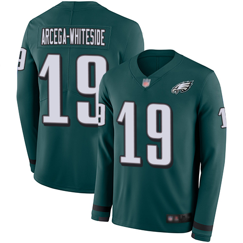 Nike Eagles #19 JJ Arcega-Whiteside Midnight Green Team Color Youth Stitched NFL Limited Therma Long Sleeve Jersey