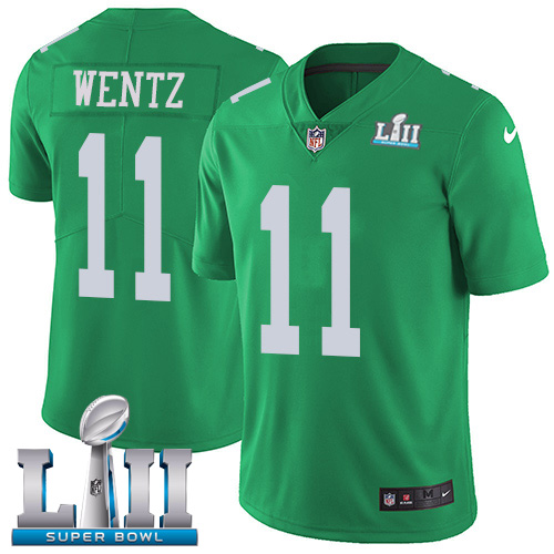 Nike Eagles #11 Carson Wentz Green Super Bowl LII Youth Stitched NFL Limited Rush Jersey