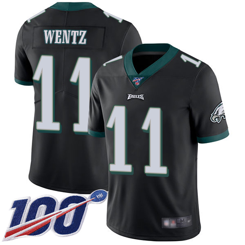 Nike Eagles #11 Carson Wentz Black Alternate Youth Stitched NFL 100th Season Vapor Limited Jersey