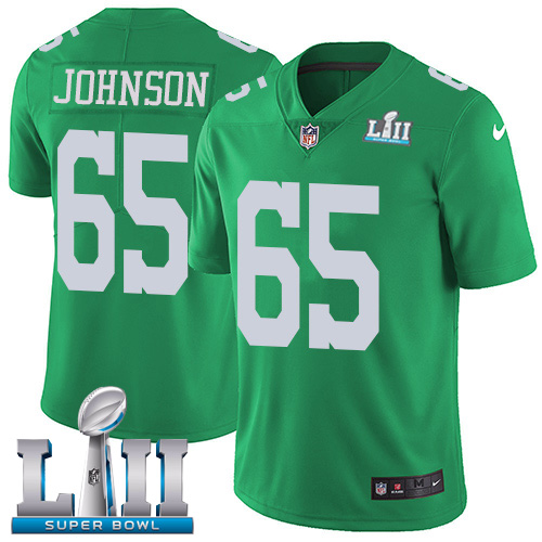 Nike Eagles #65 Lane Johnson Green Super Bowl LII Youth Stitched NFL Limited Rush Jersey