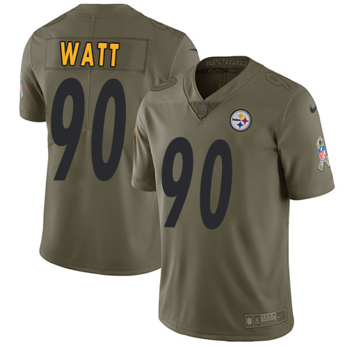 Nike Steelers #90 T. J. Watt Olive Youth Stitched NFL Limited 2017 Salute to Service Jersey