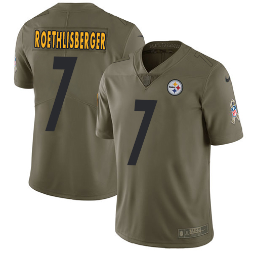 Nike Steelers #7 Ben Roethlisberger Olive Youth Stitched NFL Limited 2017 Salute to Service Jersey