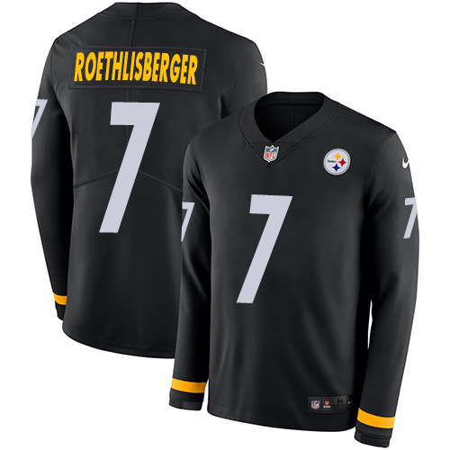 Nike Steelers #7 Ben Roethlisberger Black Team Color Youth Stitched NFL Limited Therma Long Sleeve Jersey