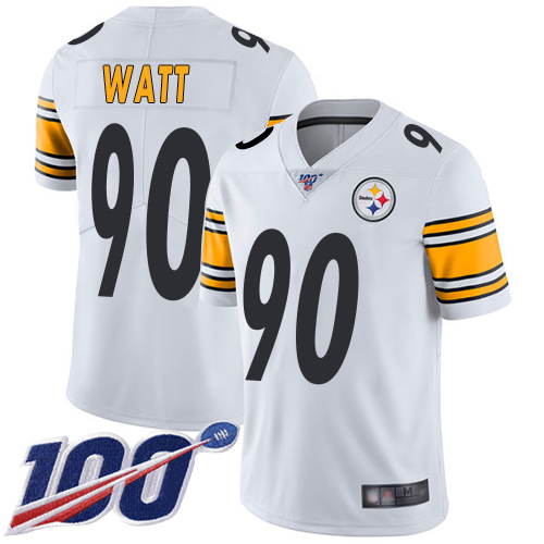 Nike Steelers #90 T. J. Watt White Youth Stitched NFL 100th Season Vapor Limited Jersey