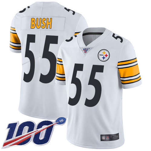 Nike Steelers #55 Devin Bush White Youth Stitched NFL 100th Season Vapor Limited Jersey