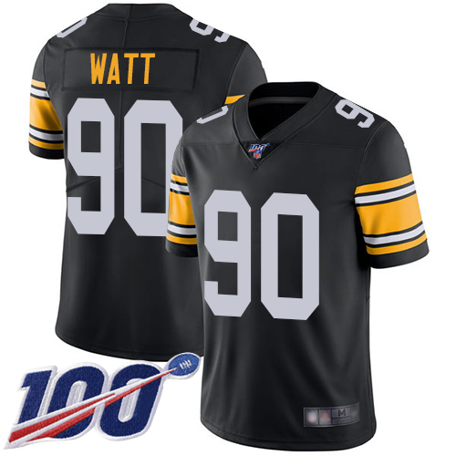 Nike Steelers #90 T. J. Watt Black Alternate Youth Stitched NFL 100th Season Vapor Limited Jersey
