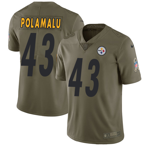 Nike Steelers #43 Troy Polamalu Olive Youth Stitched NFL Limited 2017 Salute to Service Jersey