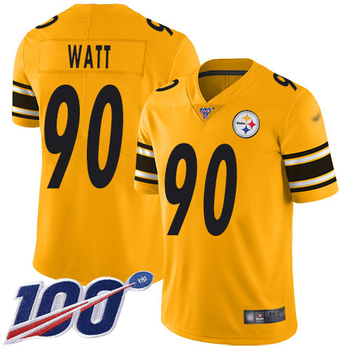 Nike Steelers #90 T. J. Watt Gold Youth Stitched NFL Limited Inverted Legend 100th Season Jersey