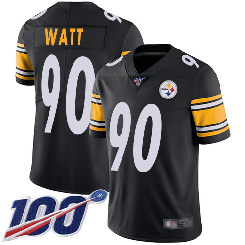 Nike Steelers #90 T. J. Watt Black Team Color Youth Stitched NFL 100th Season Vapor Limited Jersey