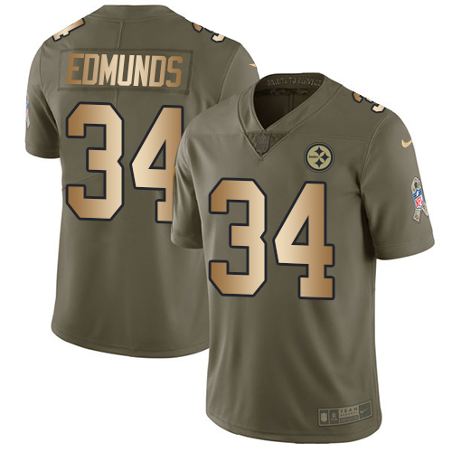 Nike Steelers #34 Terrell Edmunds Olive/Gold Youth Stitched NFL Limited 2017 Salute to Service Jersey