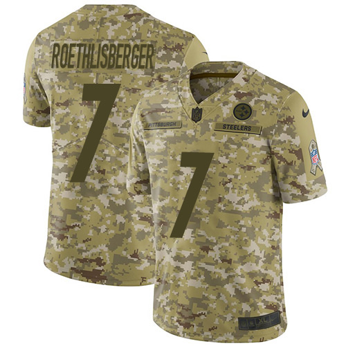 Nike Steelers #7 Ben Roethlisberger Camo Youth Stitched NFL Limited 2018 Salute to Service Jersey