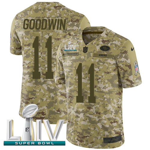 Nike 49ers #11 Marquise Goodwin Camo Super Bowl LIV 2020 Youth Stitched NFL Limited 2018 Salute To Service Jersey