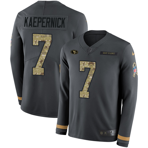 Nike 49ers #7 Colin Kaepernick Anthracite Salute to Service Youth Stitched NFL Limited Therma Long Sleeve Jersey