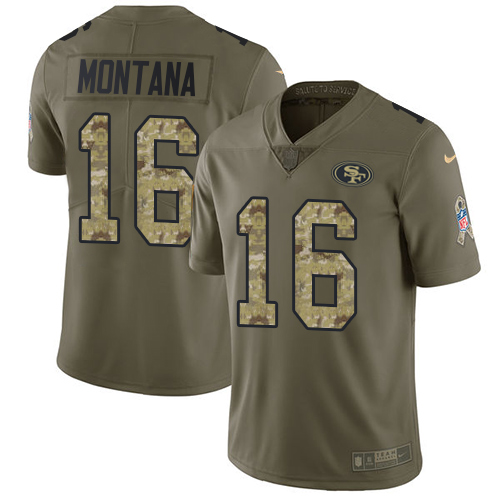 Nike 49ers #16 Joe Montana Olive/Camo Youth Stitched NFL Limited 2017 Salute to Service Jersey