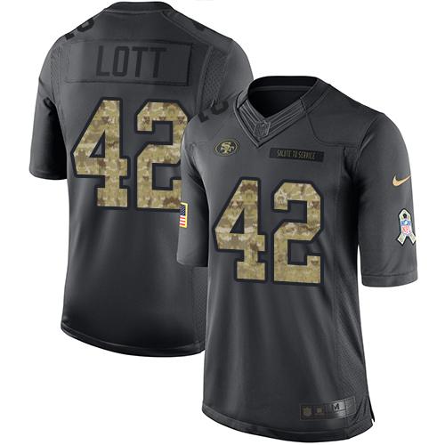Nike 49ers #42 Ronnie Lott Black Youth Stitched NFL Limited 2016 Salute to Service Jersey