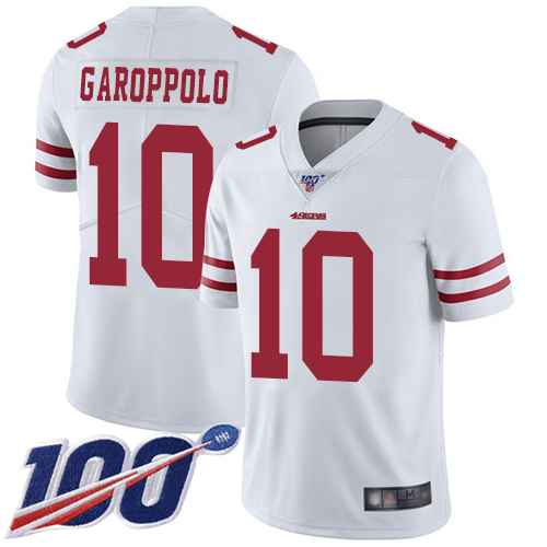 Nike 49ers #10 Jimmy Garoppolo White Youth Stitched NFL 100th Season Vapor Limited Jersey
