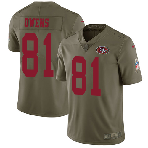 Nike 49ers #81 Terrell Owens Olive Youth Stitched NFL Limited 2017 Salute to Service Jersey