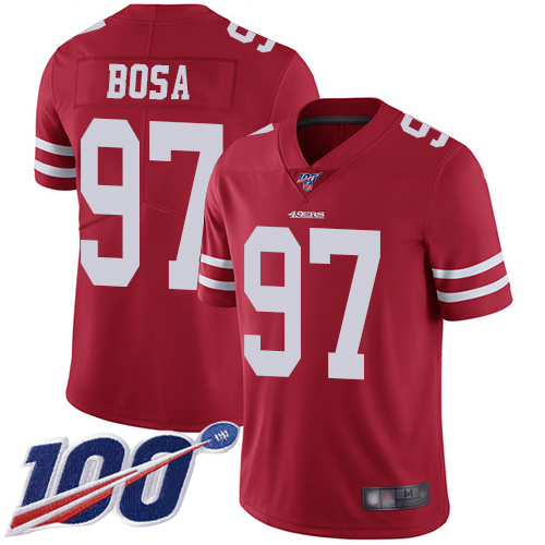 Nike 49ers #97 Nick Bosa Red Team Color Youth Stitched NFL 100th Season Vapor Limited Jersey