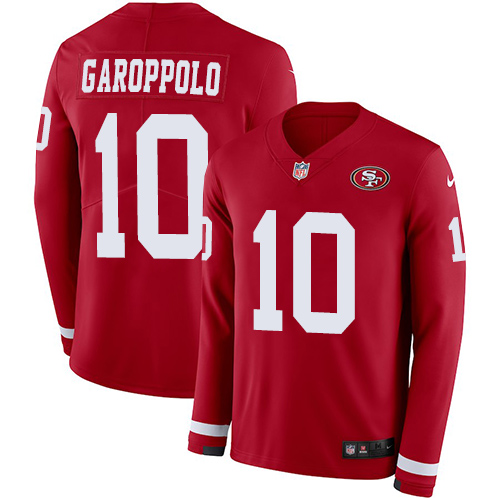 Nike 49ers #10 Jimmy Garoppolo Red Team Color Youth Stitched NFL Limited Therma Long Sleeve Jersey