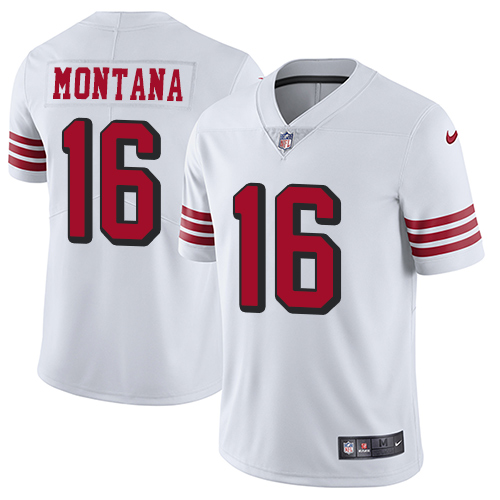 Nike 49ers #16 Joe Montana White Rush Youth Stitched NFL Vapor Untouchable Limited Jersey