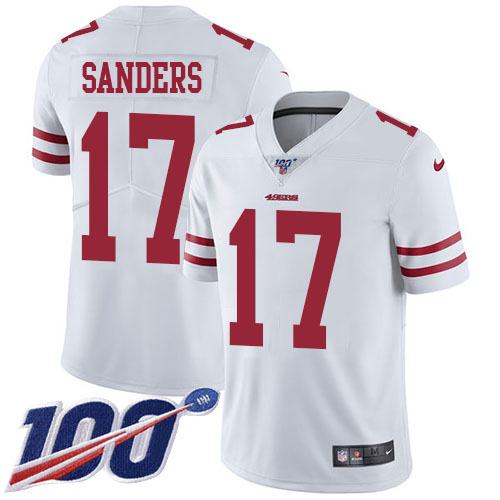 Nike 49ers #17 Emmanuel Sanders White Youth Stitched NFL 100th Season Vapor Limited Jersey