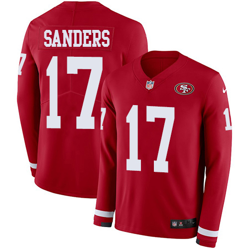 Nike 49ers #17 Emmanuel Sanders Red Team Color Youth Stitched NFL Limited Therma Long Sleeve Jersey