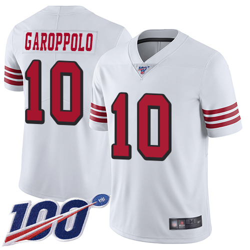 Nike 49ers #10 Jimmy Garoppolo White Rush Youth Stitched NFL Limited 100th Season Jersey