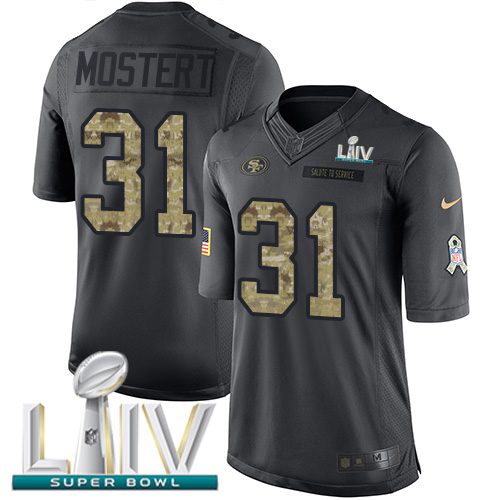 Nike 49ers #31 Raheem Mostert Black Super Bowl LIV 2020 Youth Stitched NFL Limited 2016 Salute to Service Jersey