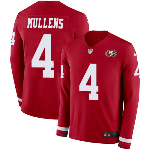 Nike 49ers #4 Nick Mullens Red Team Color Youth Stitched NFL Limited Therma Long Sleeve Jersey
