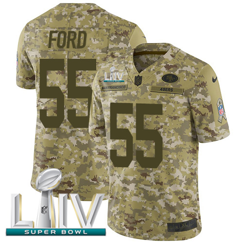 Nike 49ers #55 Dee Ford Camo Super Bowl LIV 2020 Youth Stitched NFL Limited 2018 Salute To Service Jersey