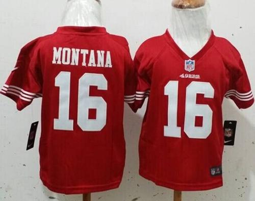 Toddler Nike 49ers #16 Joe Montana Red Team Color Stitched NFL Elite Jersey