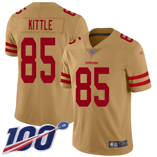 Nike 49ers #85 George Kittle Gold Youth Stitched NFL Limited Inverted Legend 100th Season Jersey