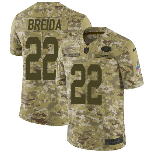 Nike 49ers #22 Matt Breida Camo Youth Stitched NFL Limited 2018 Salute to Service Jersey