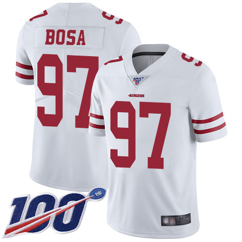 Nike 49ers #97 Nick Bosa White Youth Stitched NFL 100th Season Vapor Limited Jersey