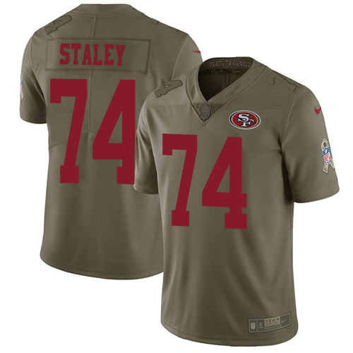 Nike 49ers #74 Joe Staley Olive Youth Stitched NFL Limited 2017 Salute to Service Jersey